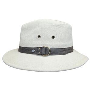 Stetson Canvas Fedora Safari Hat Leather Buckle Trim Tan Brown‎ Size Lg/XL